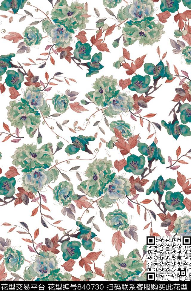 花卉花朵春色传统印花华亿平台下载（图片编号: 840730） - 瓦栏（Walan）
