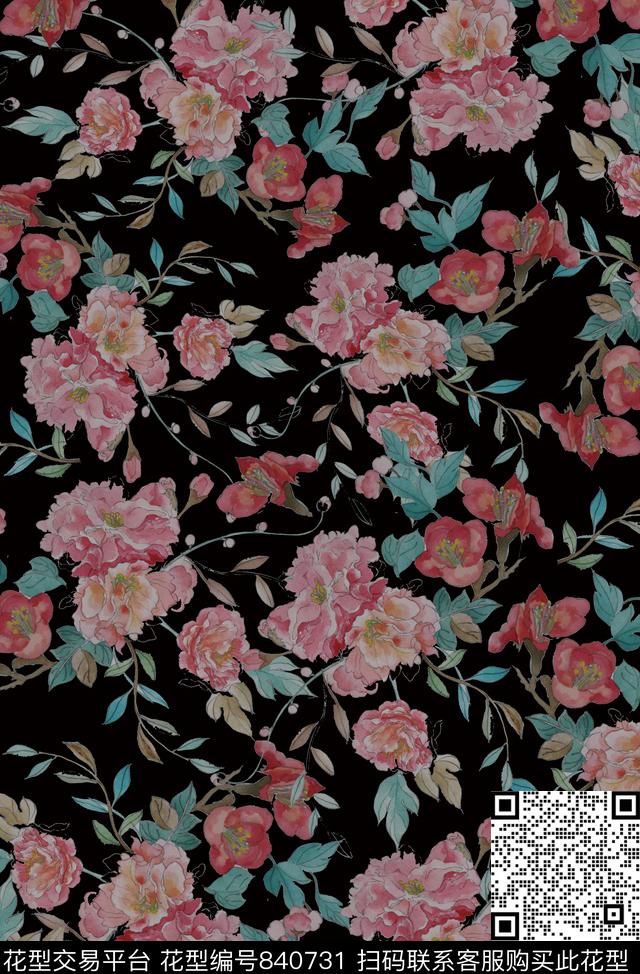 花卉花朵春色数码印花华亿平台下载（图片编号: 840731） - 瓦栏（Walan）