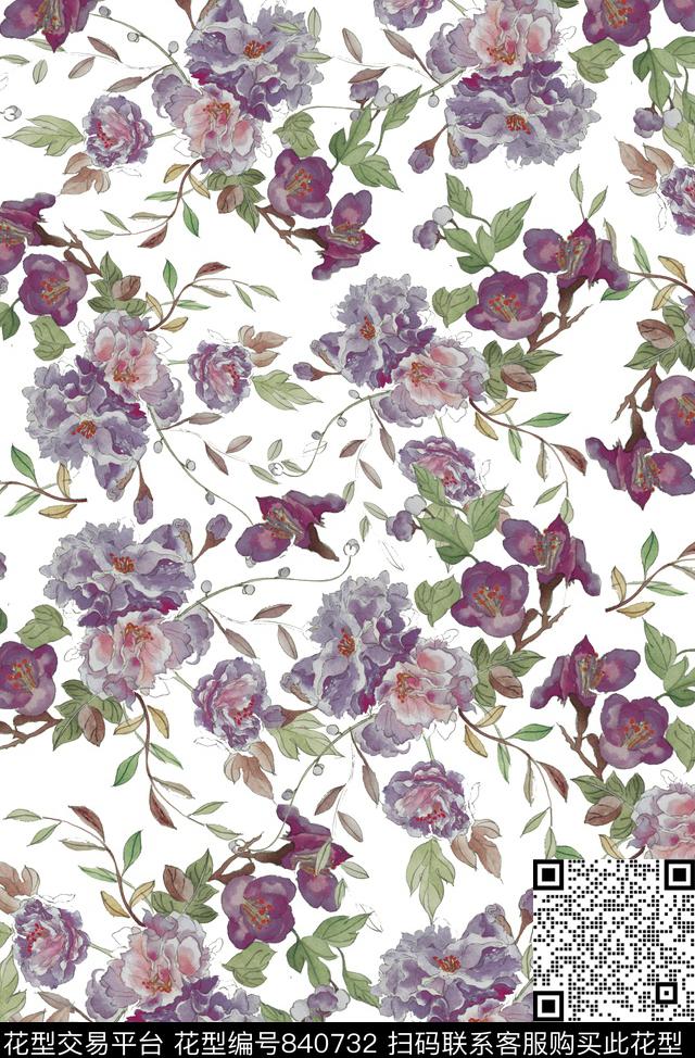 花卉花朵春色传统印花华亿平台下载（图片编号: 840732） - 瓦栏（Walan）