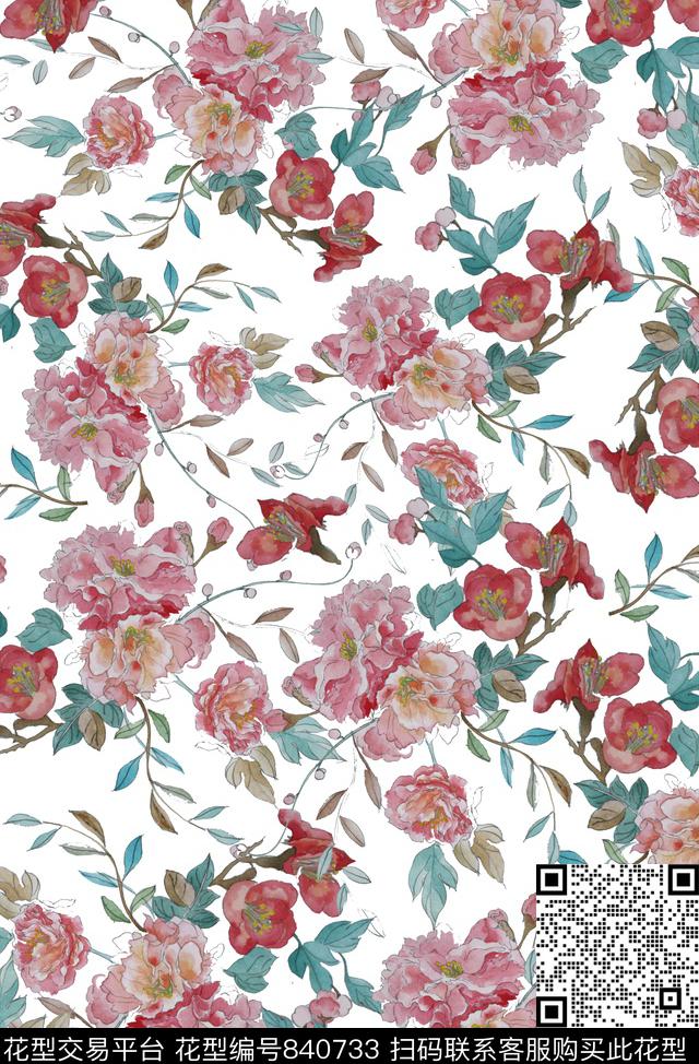 花卉花朵春色传统印花华亿平台下载（图片编号: 840733） - 瓦栏（Walan）