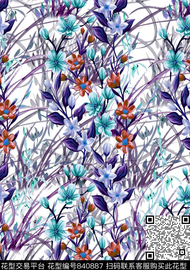 小碎花乱花女装数码印花华亿平台下载（图片编号: 840887） - 瓦栏（Walan）