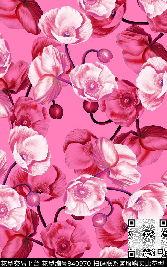 花卉时尚女士裙装花卉数码印花华亿平台下载（图片编号: 840970） - 瓦栏（Walan）