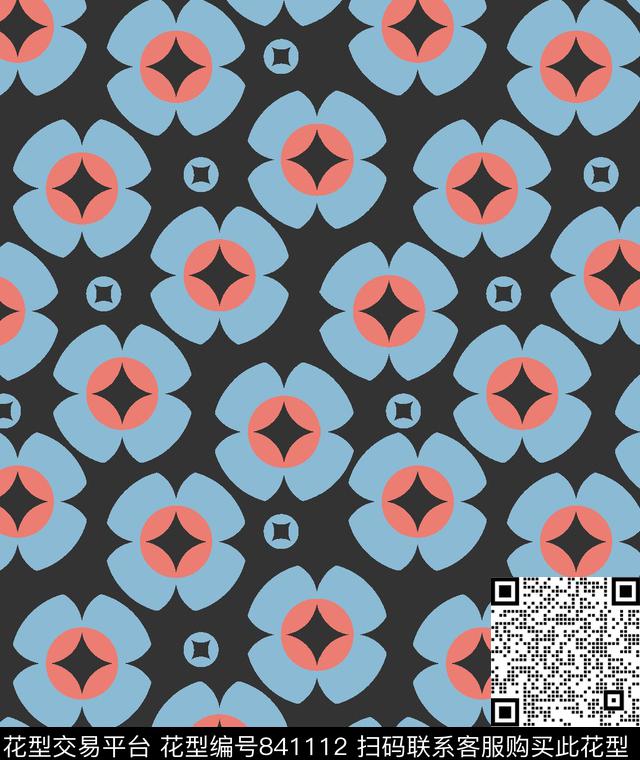 圆点几何小花传统印花华亿平台下载（图片编号: 841112） - 瓦栏（Walan）