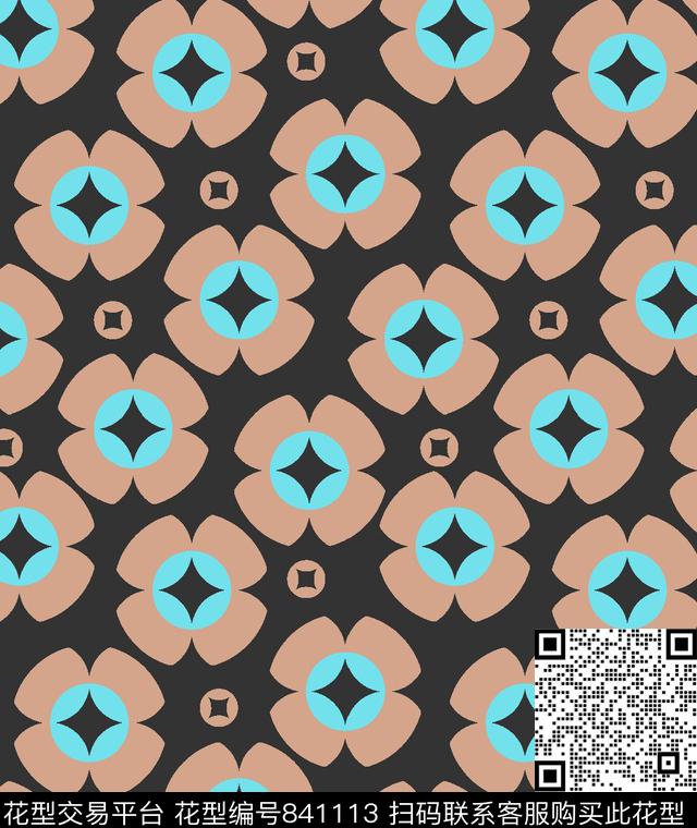 圆点几何小花传统印花华亿平台下载（图片编号: 841113） - 瓦栏（Walan）