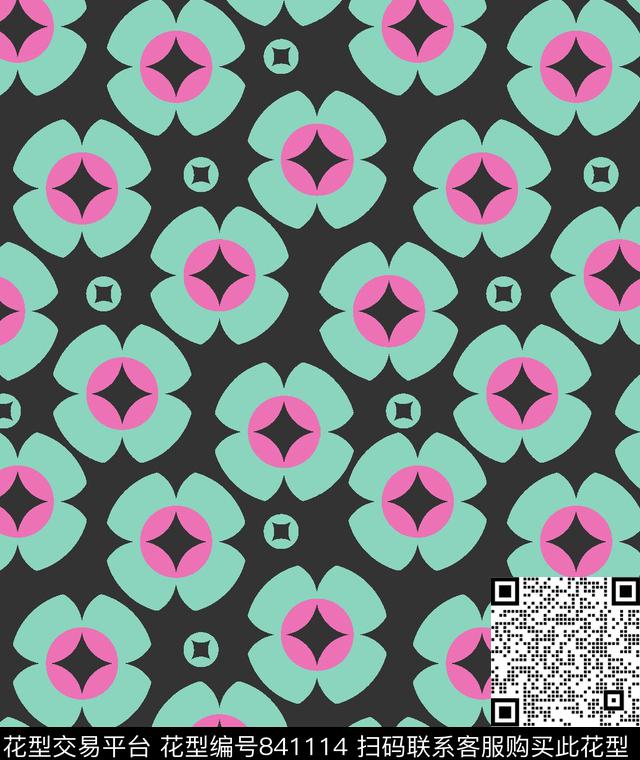 圆点几何小花传统印花华亿平台下载（图片编号: 841114） - 瓦栏（Walan）