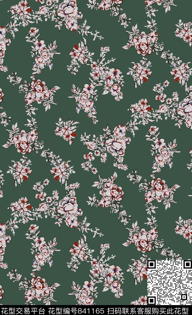 手绘花卉小花枝传统印花华亿平台下载（图片编号: 841165） - 瓦栏（Walan）