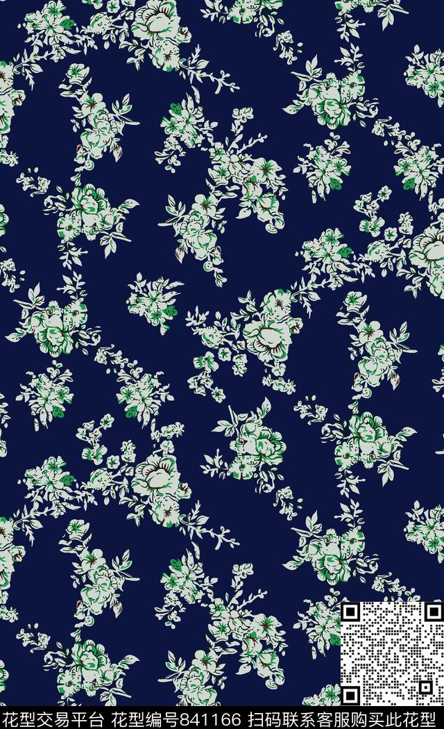 手绘花卉小花枝传统印花华亿平台下载（图片编号: 841166） - 瓦栏（Walan）