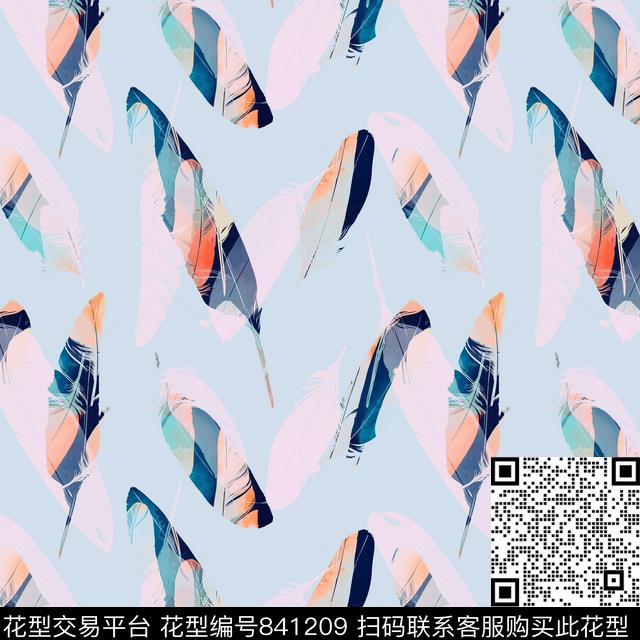 水彩羽毛趣味传统印花华亿平台下载（图片编号: 841209） - 瓦栏（Walan）