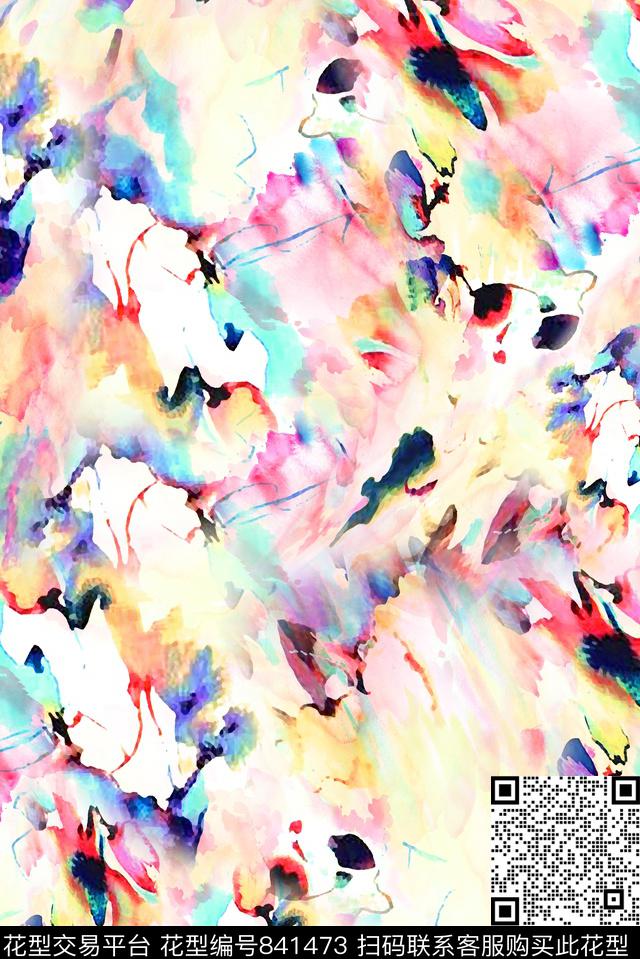 泼墨抽象肌理水彩数码印花华亿平台下载（图片编号: 841473） - 瓦栏（Walan）