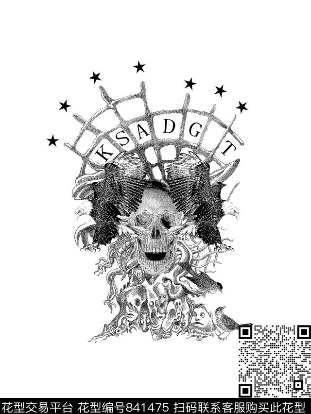 骷髅头老鹰男装T恤华亿平台传统印花华亿平台下载（图片编号: 841475） - 瓦栏（Walan）