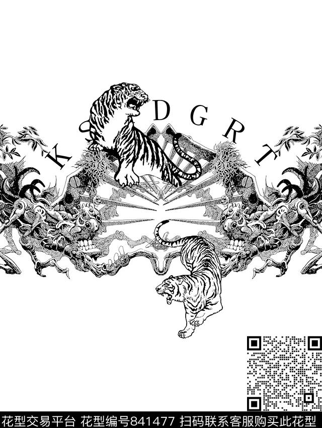 抽象纹理老虎男装T恤华亿平台传统印花华亿平台下载（图片编号: 841477） - 瓦栏（Walan）