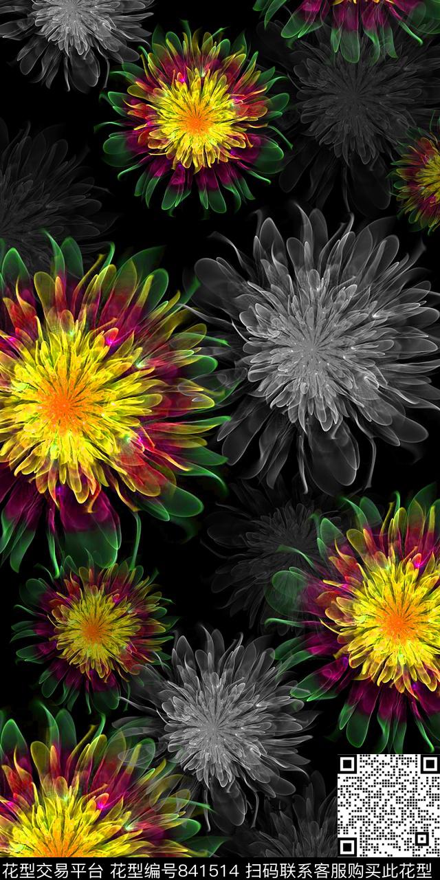 抽象肌理艺术花卉分形艺术花数码印花华亿平台下载（图片编号: 841514） - 瓦栏（Walan）