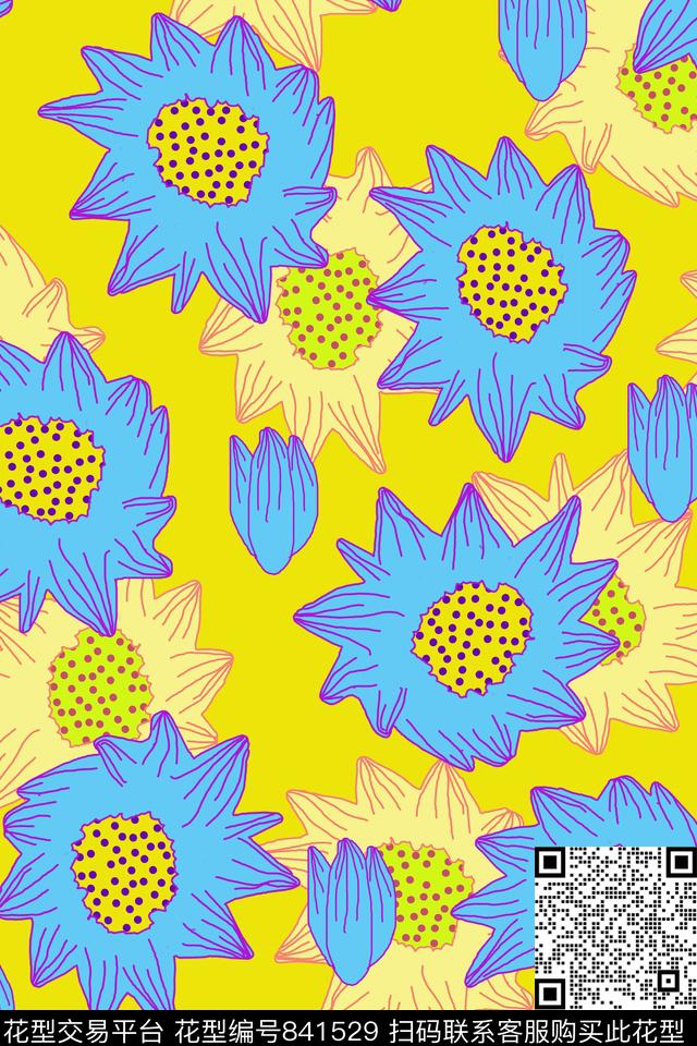 时尚活力手绘花卉写意传统印花华亿平台下载（图片编号: 841529） - 瓦栏（Walan）