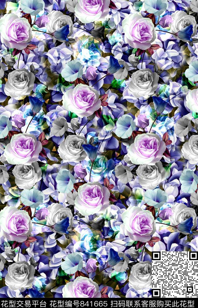 花朵花卉女装数码印花华亿平台下载（图片编号: 841665） - 瓦栏（Walan）