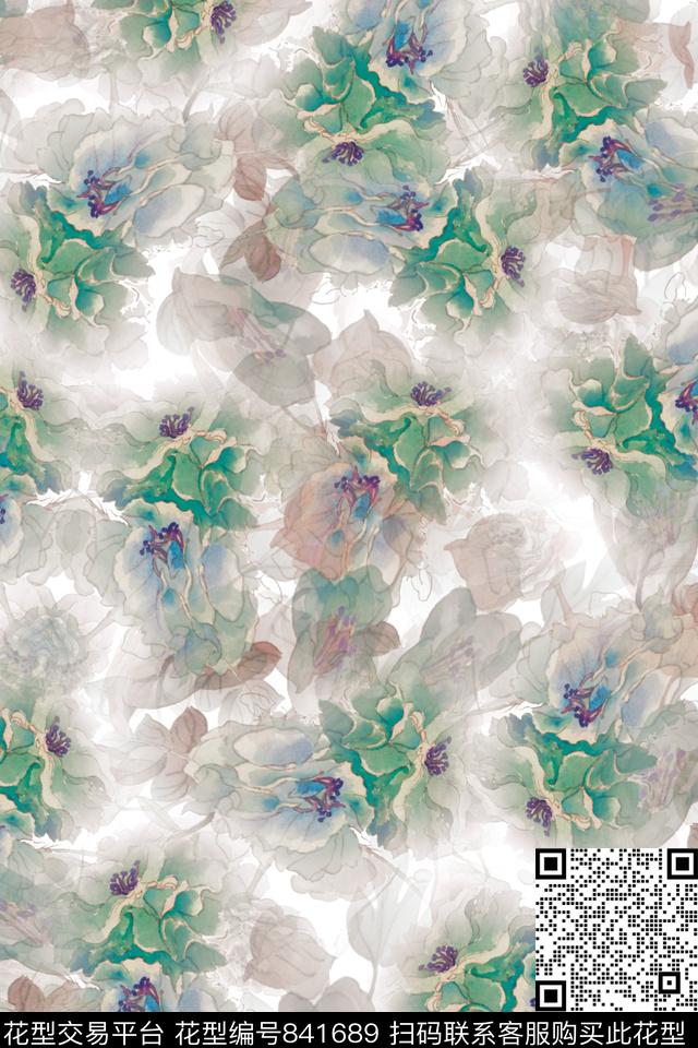 花朵花卉手绘数码印花华亿平台下载（图片编号: 841689） - 瓦栏（Walan）