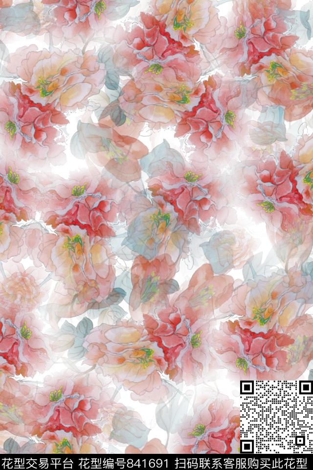 花朵花卉手绘数码印花华亿平台下载（图片编号: 841691） - 瓦栏（Walan）