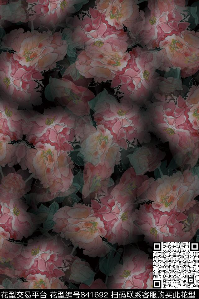 花朵花卉手绘数码印花华亿平台下载（图片编号: 841692） - 瓦栏（Walan）