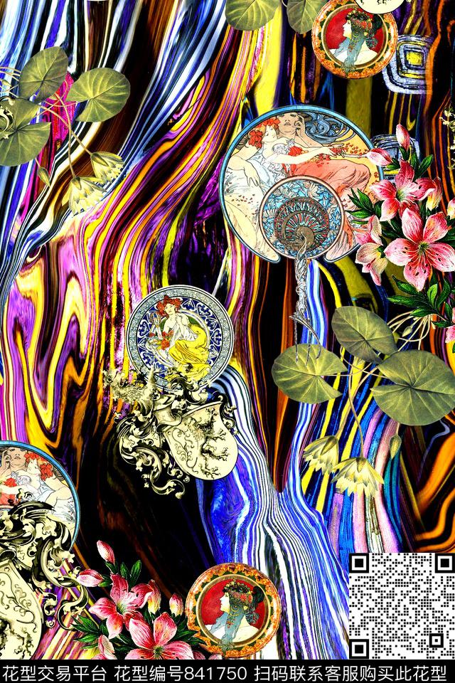 时尚条纹几何数码印花华亿平台下载（图片编号: 841750） - 瓦栏（Walan）