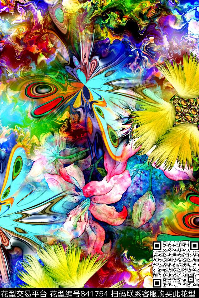 抽象几何条纹数码印花华亿平台下载（图片编号: 841754） - 瓦栏（Walan）