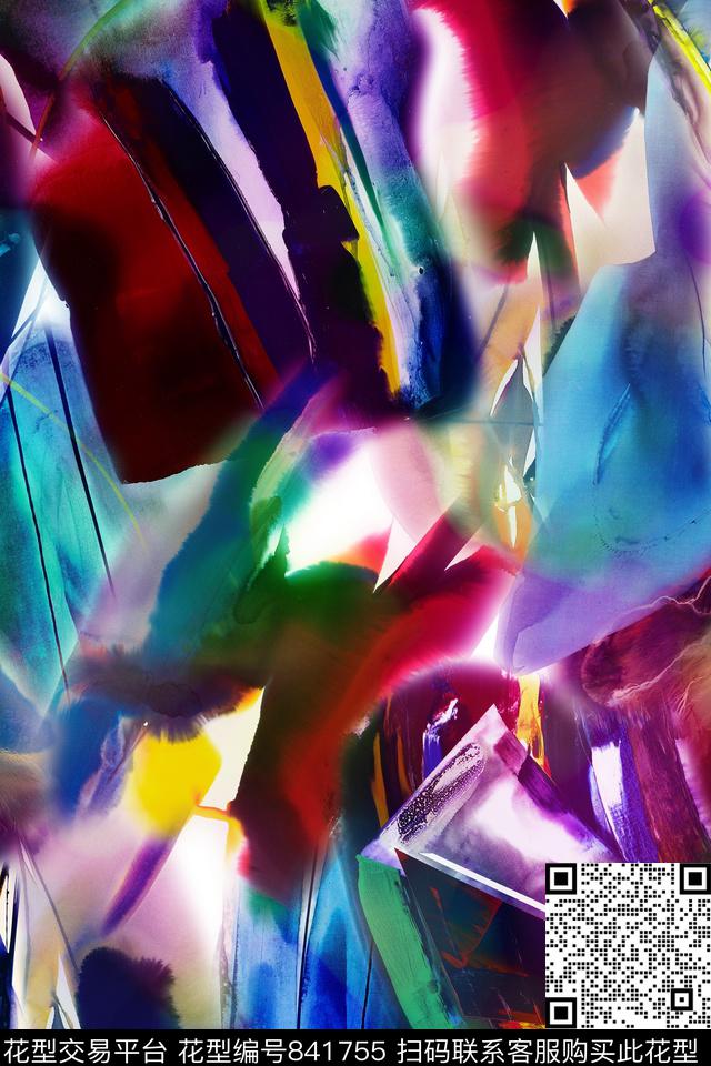 水彩抽象色块数码印花华亿平台下载（图片编号: 841755） - 瓦栏（Walan）