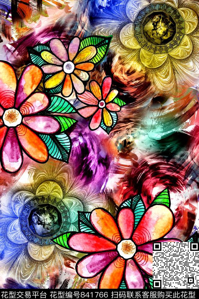 抽象几何拼接数码印花华亿平台下载（图片编号: 841766） - 瓦栏（Walan）