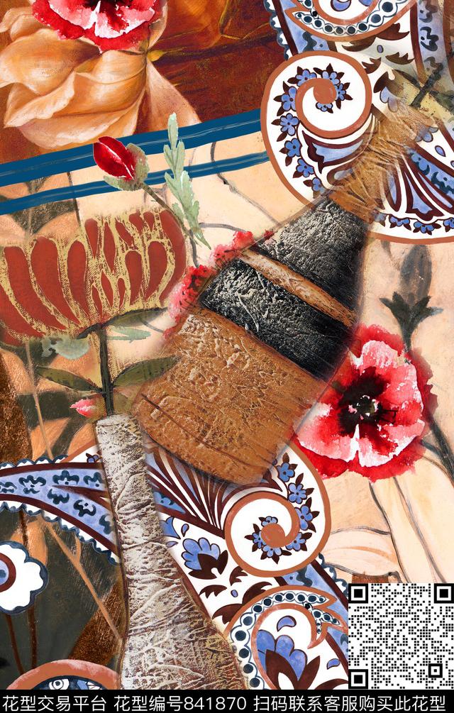 花朵部落波西米亚数码印花华亿平台下载（图片编号: 841870） - 瓦栏（Walan）