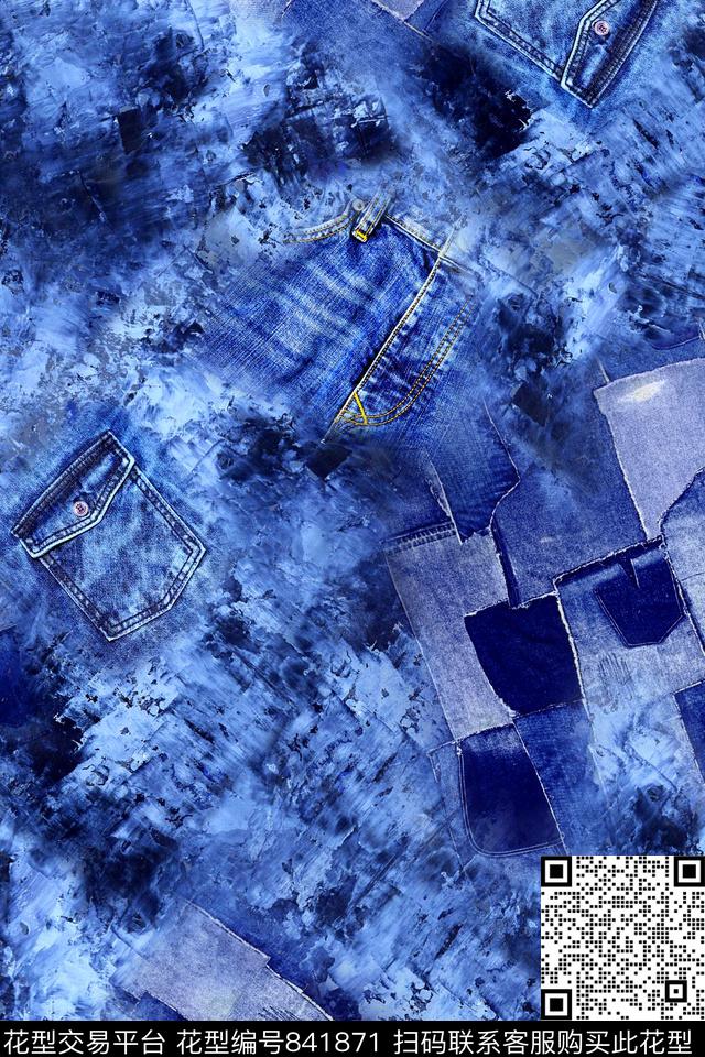 抽象油画牛仔数码印花华亿平台下载（图片编号: 841871） - 瓦栏（Walan）