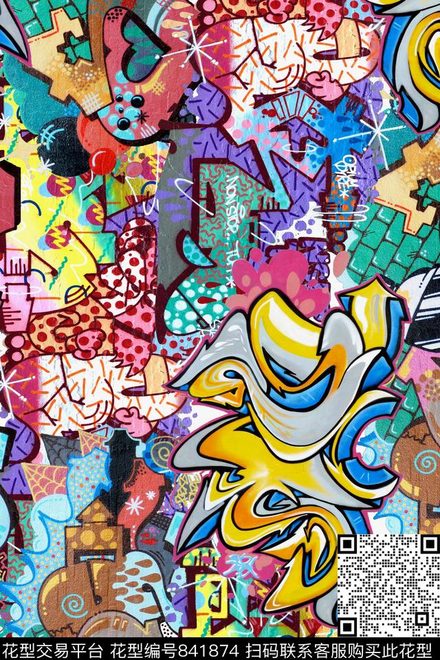 抽象涂鸦几何数码印花华亿平台下载（图片编号: 841874） - 瓦栏（Walan）