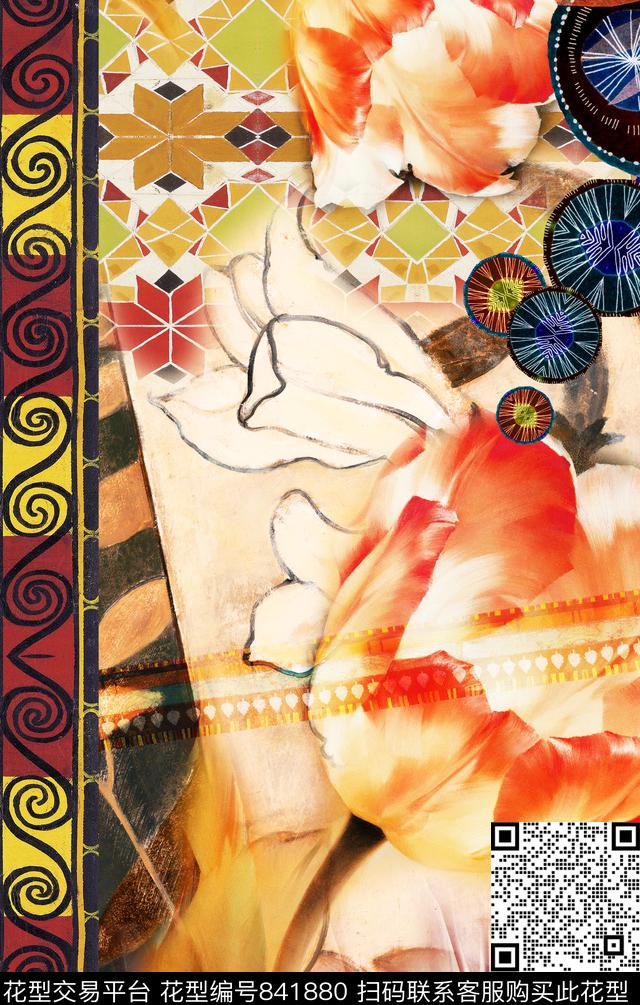 花朵部落波西米亚数码印花华亿平台下载（图片编号: 841880） - 瓦栏（Walan）
