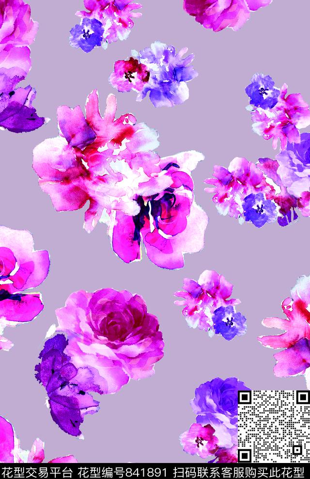牡丹玫瑰花卉数码印花华亿平台下载（图片编号: 841891） - 瓦栏（Walan）