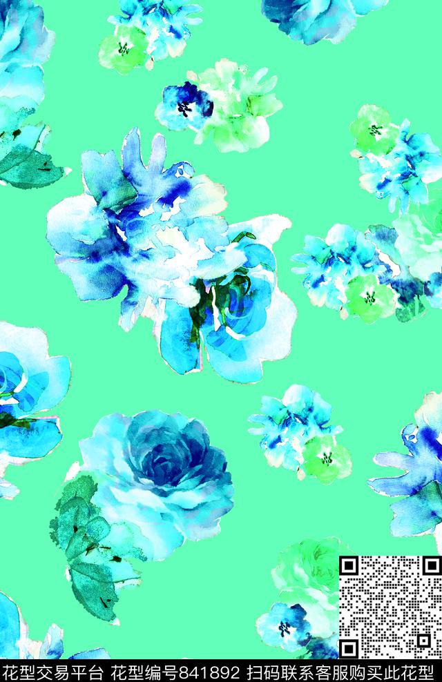 牡丹玫瑰花卉数码印花华亿平台下载（图片编号: 841892） - 瓦栏（Walan）