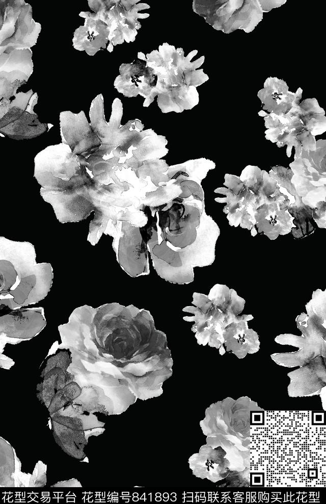 牡丹玫瑰花卉数码印花华亿平台下载（图片编号: 841893） - 瓦栏（Walan）