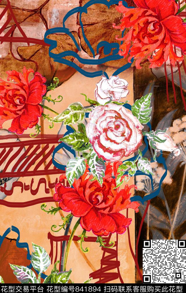 波西米亚花朵民族风数码印花华亿平台下载（图片编号: 841894） - 瓦栏（Walan）