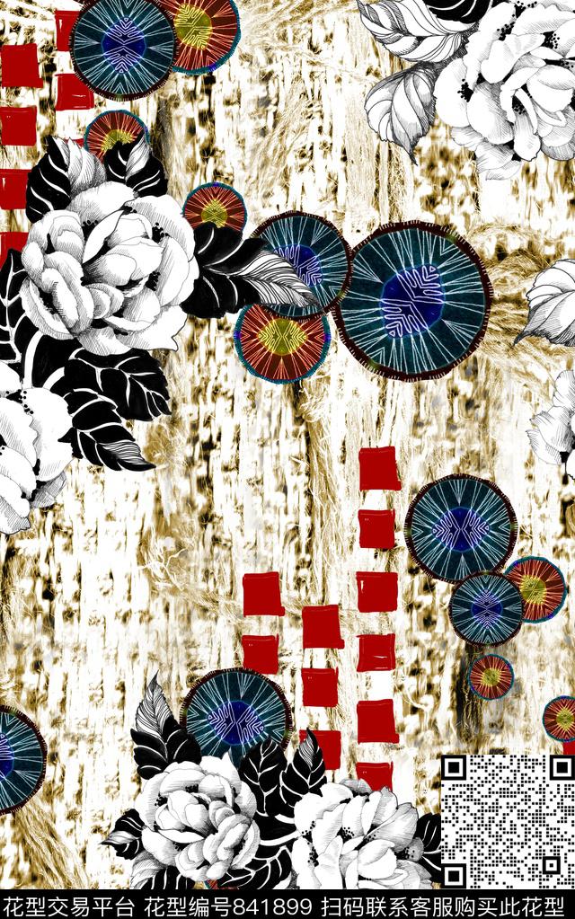 大花花朵花卉数码印花华亿平台下载（图片编号: 841899） - 瓦栏（Walan）