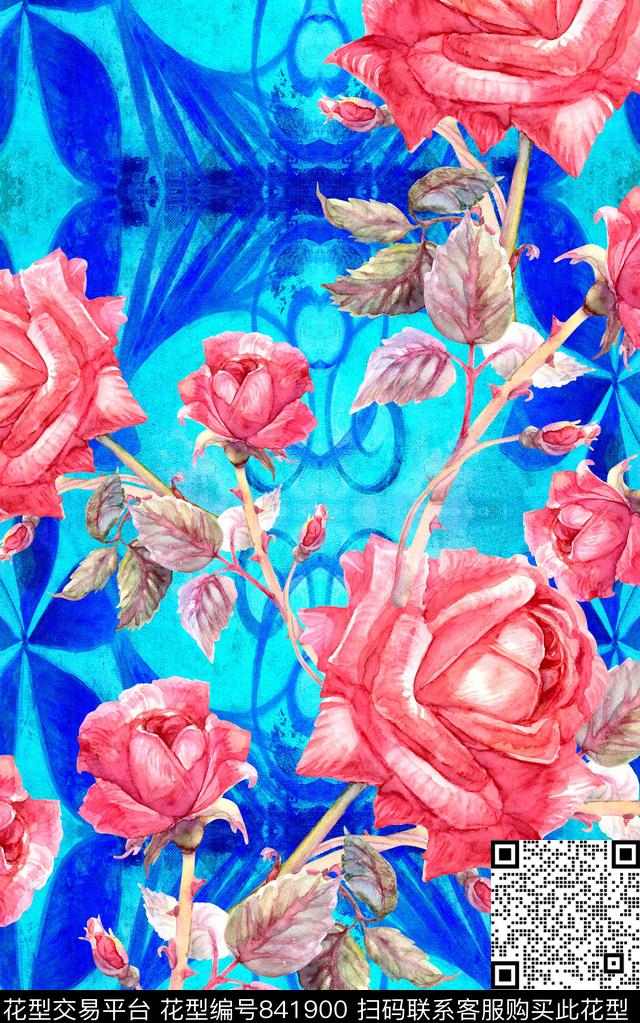 大花花朵花卉数码印花华亿平台下载（图片编号: 841900） - 瓦栏（Walan）