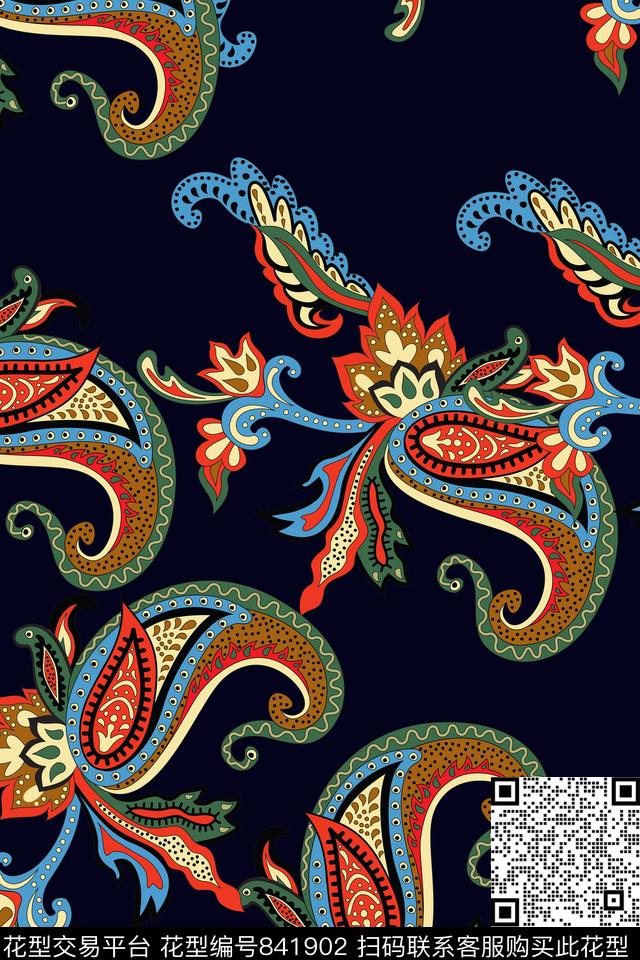 时尚流行高端大气佩斯利传统印花华亿平台下载（图片编号: 841902） - 瓦栏（Walan）