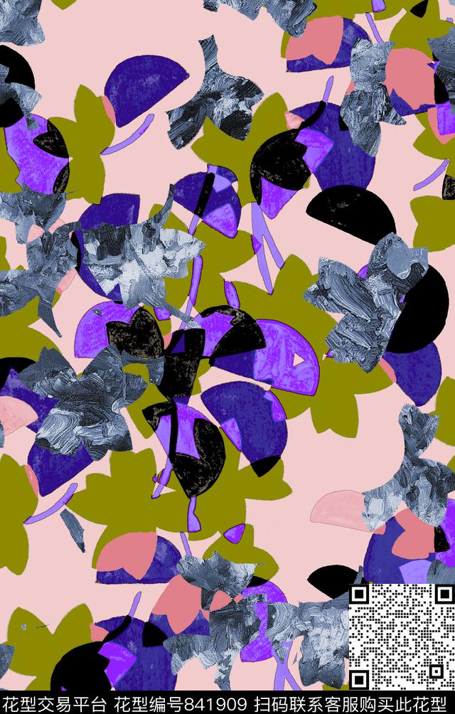 抽象不规则几何笔刷数码印花华亿平台下载（图片编号: 841909） - 瓦栏（Walan）