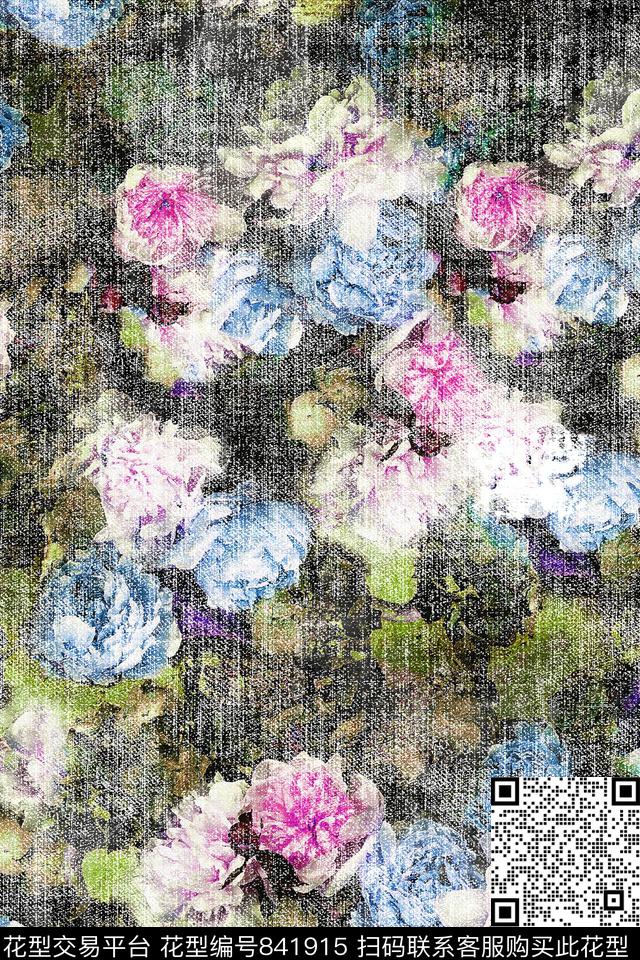 花卉油画牛仔布机理数码印花华亿平台下载（图片编号: 841915） - 瓦栏（Walan）