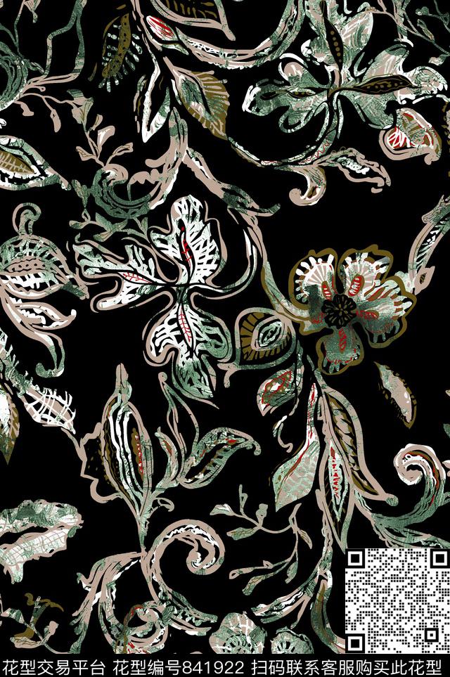 抽象花卉机理数码印花华亿平台下载（图片编号: 841922） - 瓦栏（Walan）