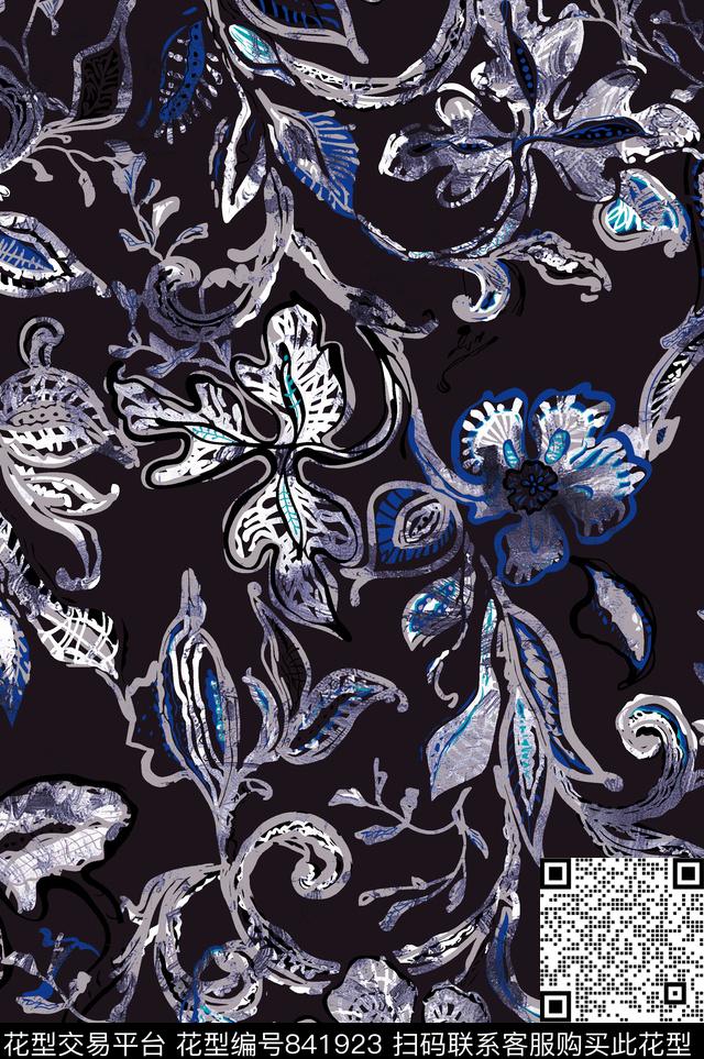 抽象花卉机理数码印花华亿平台下载（图片编号: 841923） - 瓦栏（Walan）