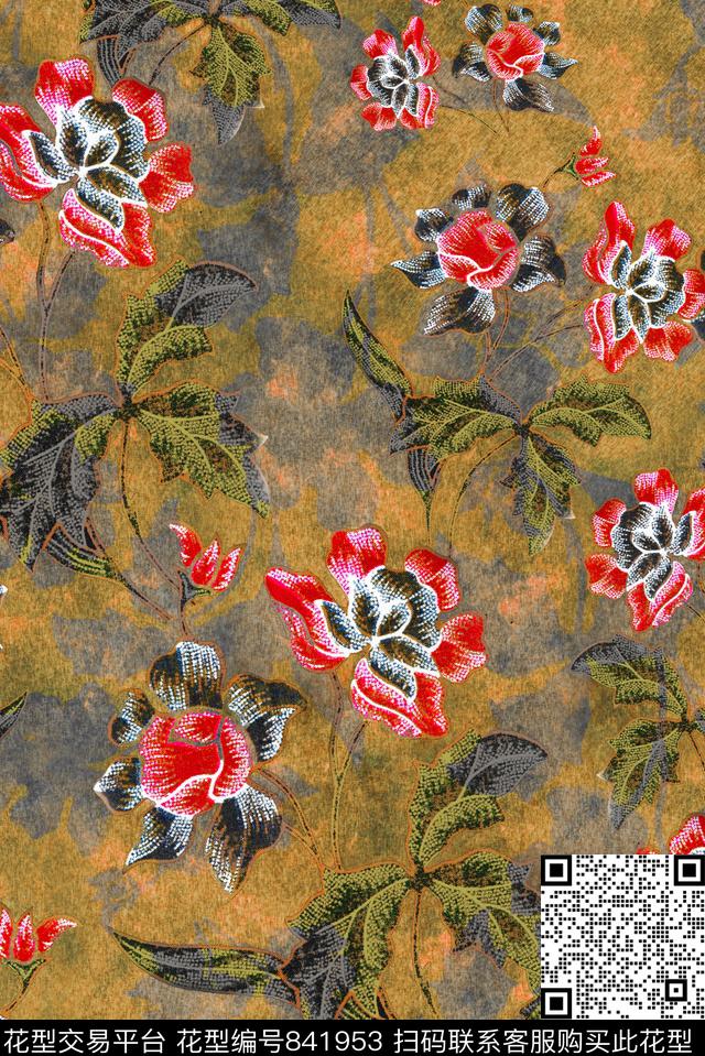 民族手绘花卉数码印花华亿平台下载（图片编号: 841953） - 瓦栏（Walan）