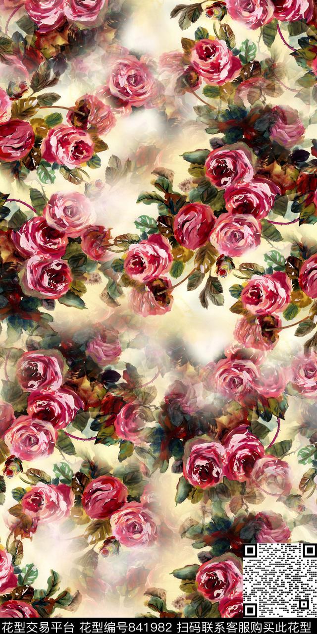 手绘花卉手绘玫瑰花小碎花数码印花华亿平台下载（图片编号: 841982） - 瓦栏（Walan）