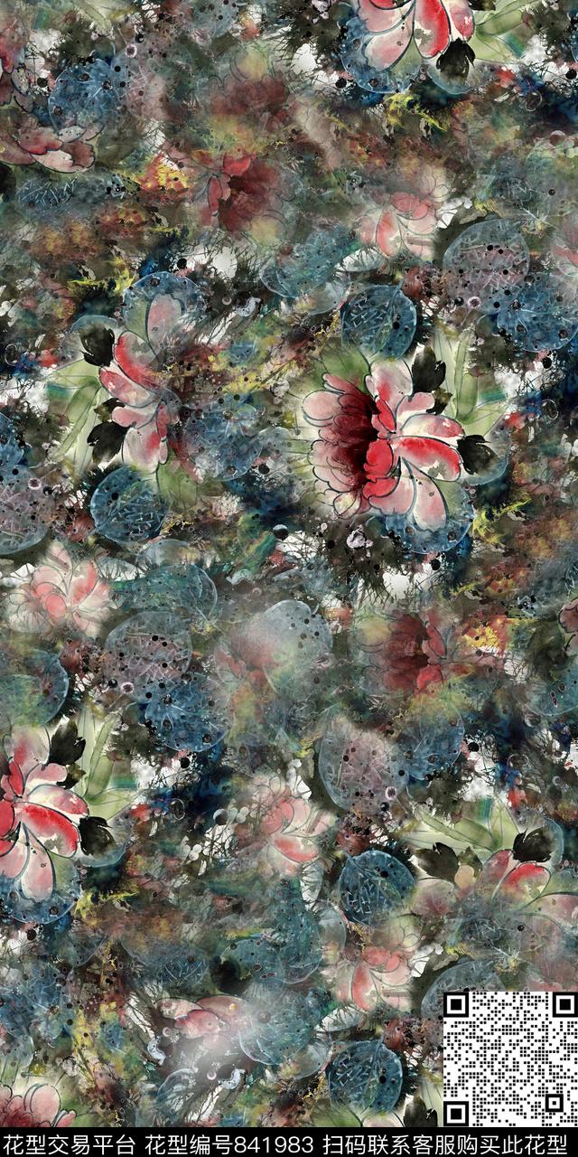手绘花卉水彩花卉复古底纹数码印花华亿平台下载（图片编号: 841983） - 瓦栏（Walan）