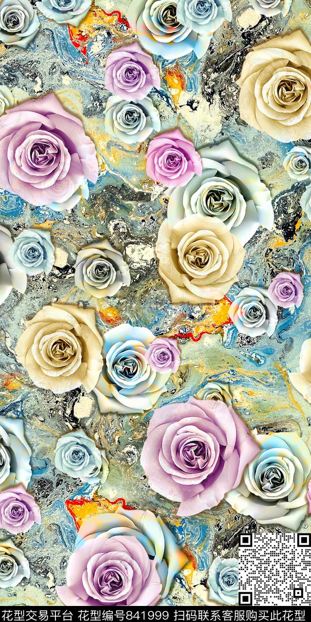 乱花花朵水彩数码印花华亿平台下载（图片编号: 841999） - 瓦栏（Walan）