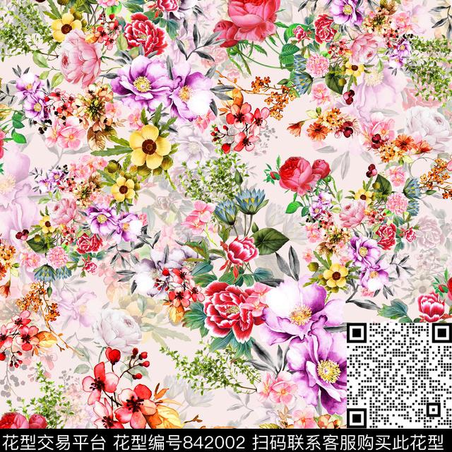 手绘花卉小碎花朦胧花卉数码印花华亿平台下载（图片编号: 842002） - 瓦栏（Walan）