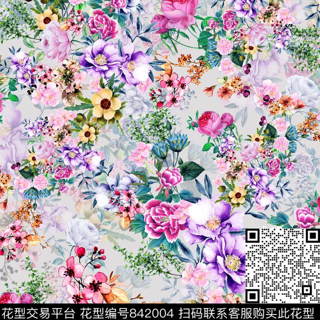 手绘花卉小碎花朦胧花卉数码印花华亿平台下载（图片编号: 842004） - 瓦栏（Walan）
