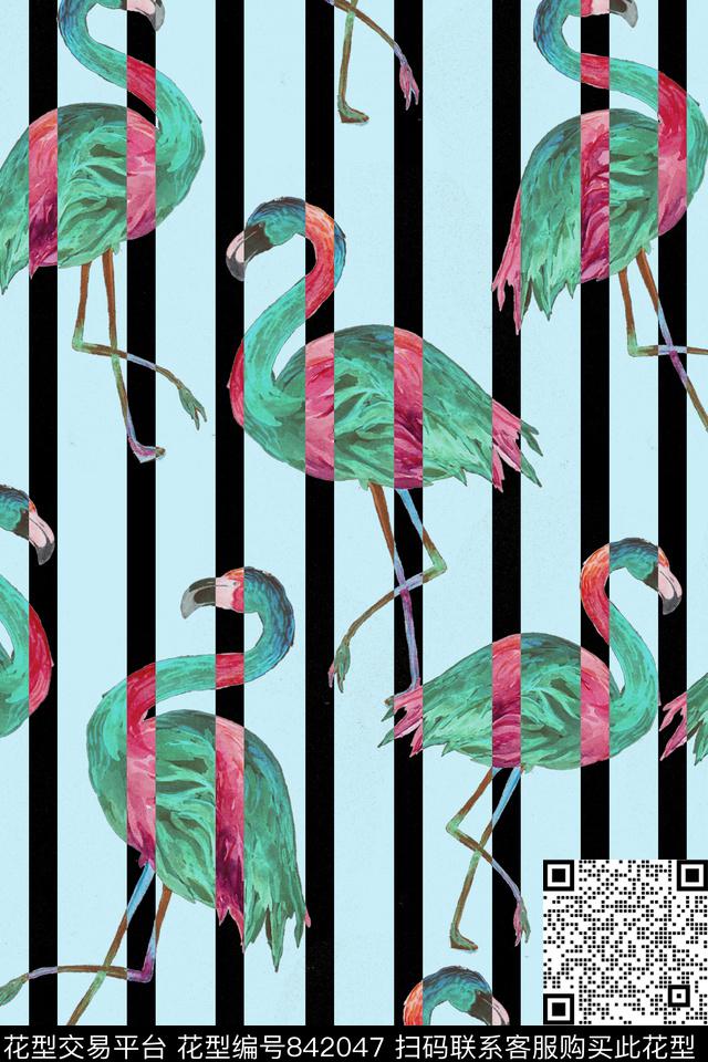 细条纹丹顶鹤条纹数码印花华亿平台下载（图片编号: 842047） - 瓦栏（Walan）