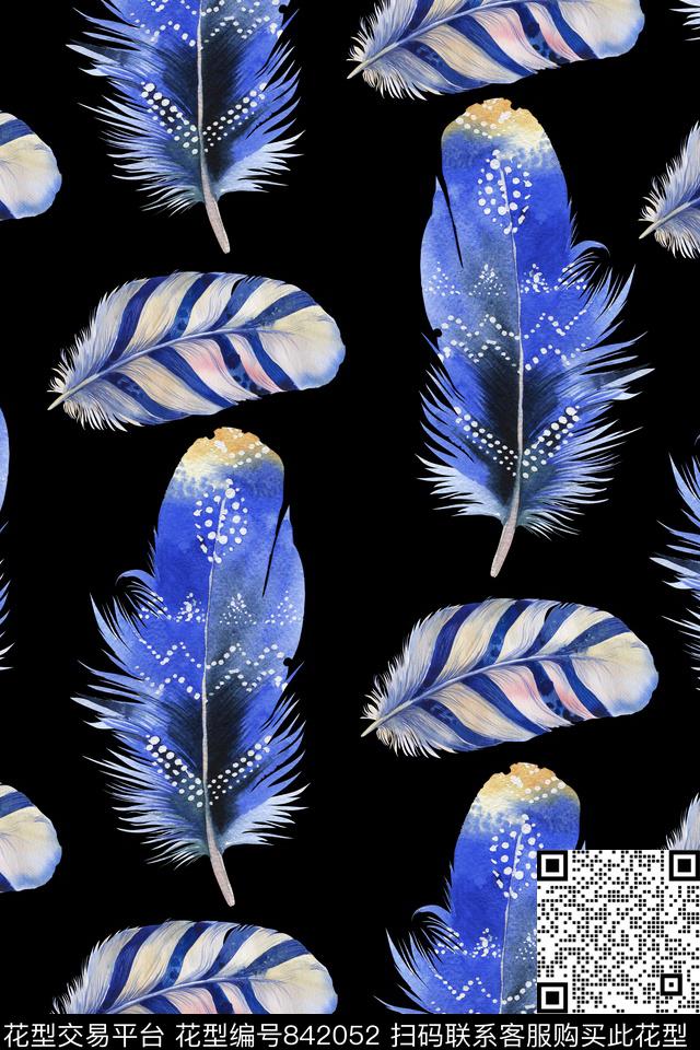 羽毛休闲风水彩数码印花华亿平台下载（图片编号: 842052） - 瓦栏（Walan）