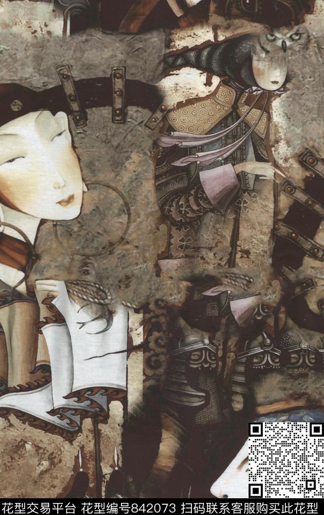 抽象创意漫画人物数码印花华亿平台下载（图片编号: 842073） - 瓦栏（Walan）