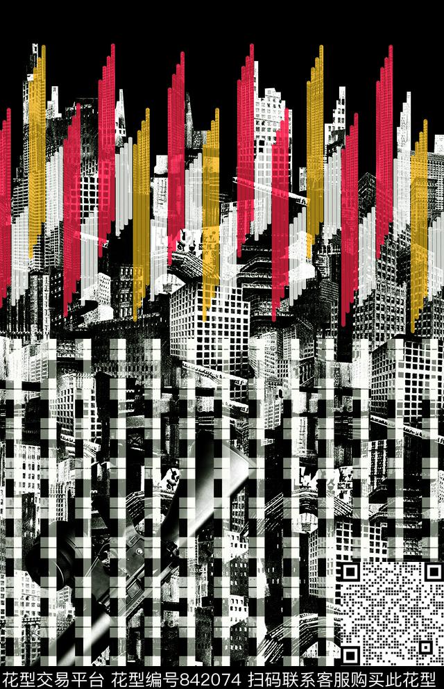 建筑抽象创意手枪数码印花华亿平台下载（图片编号: 842074） - 瓦栏（Walan）